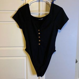 Button Front Rib-Knit Skinny Bodysuit